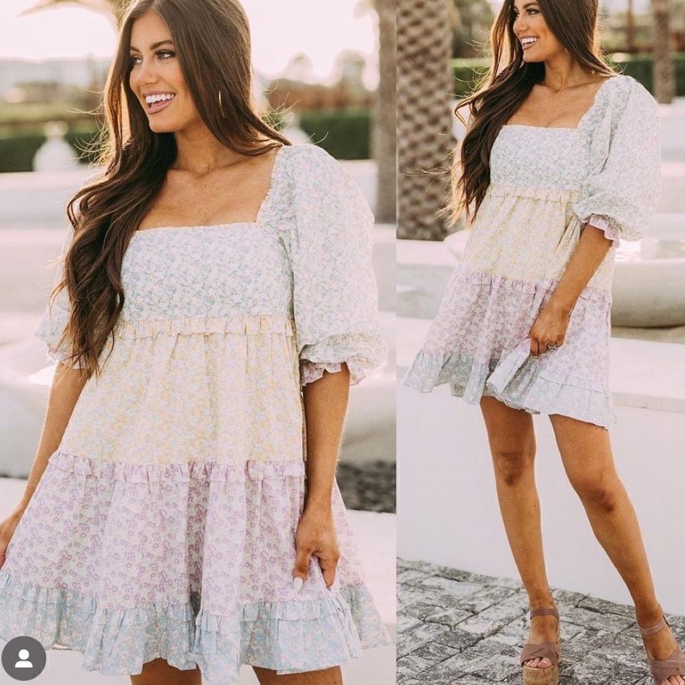 Storia Multicolored Tiered Floral Dress Women’s Medium Cottagecore